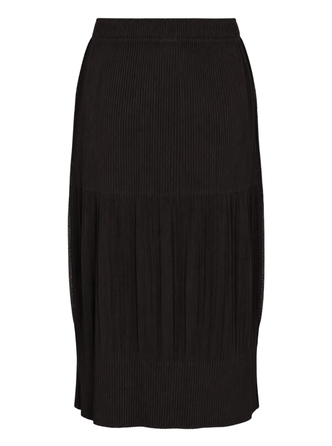 me Issey Miyake black pleated pencil skirt with fine ribbed texture and gathered lower panel, front view - view 2