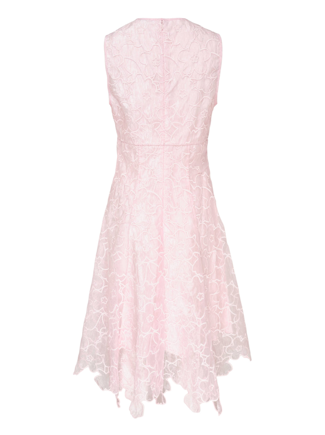 Cecilie Bahnsen Coranita sleeveless midi dress in blush pink floral-embroidered lace with an A-line silhouette and scalloped handkerchief hem - view 2