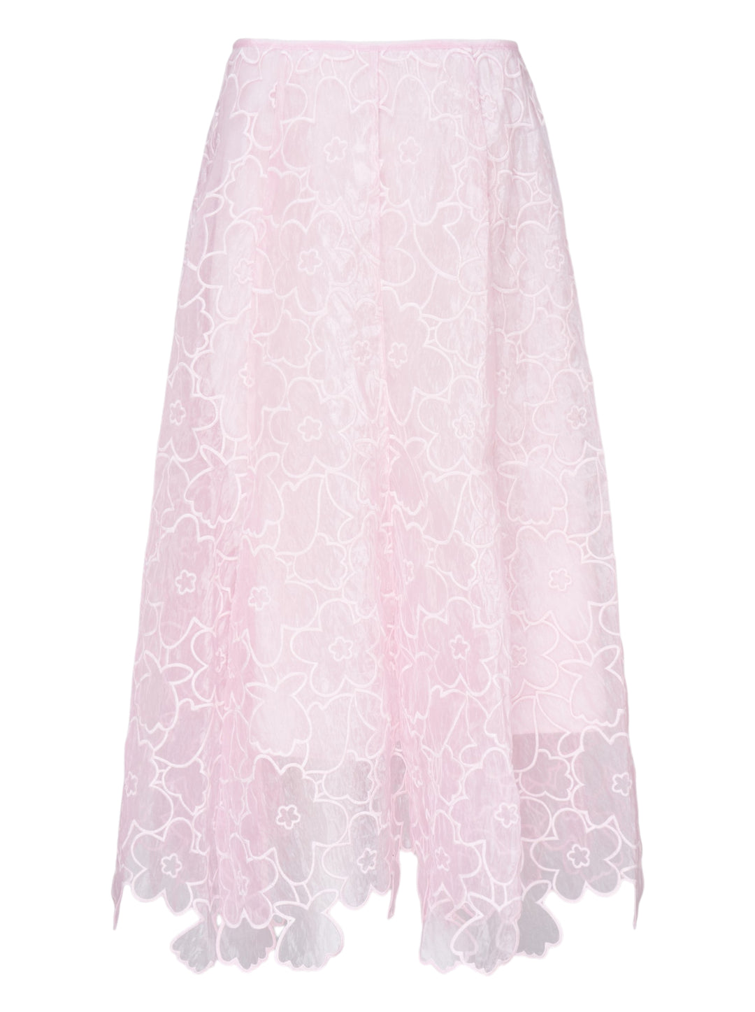 Cecilie Bahnsen Flavie Coranita blush pink floral embroidered semi-sheer midi skirt with scalloped hem