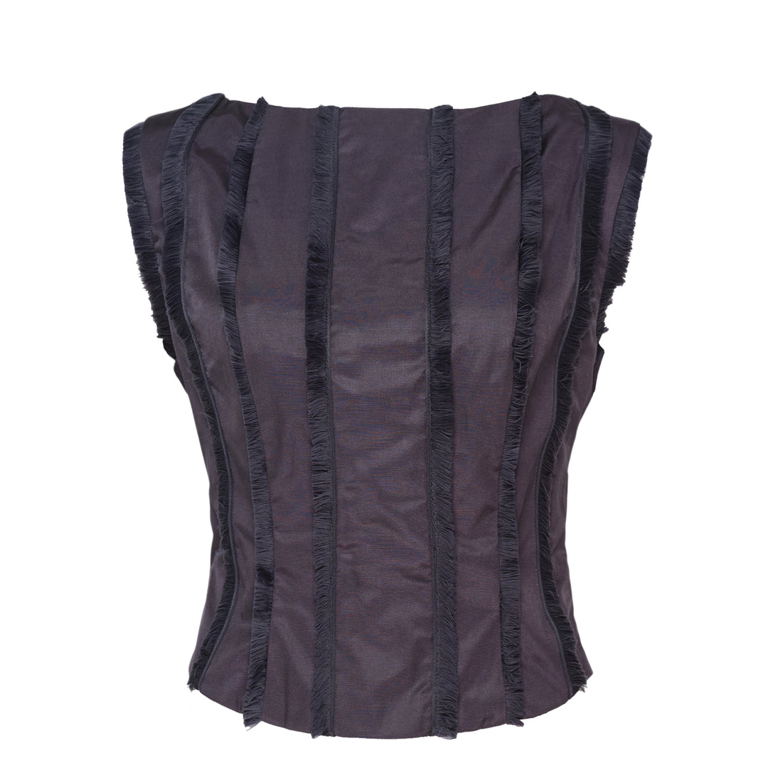 Thread Fringe Boat Neck Top