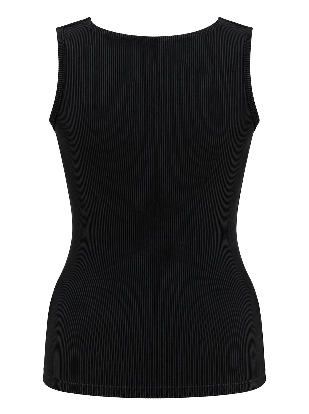 Pleats Please Issey Miyake Mist Basics Tank Top in black, featuring fine vertical permanent pleating, scoop neckline, and sleeveless silhouette - view 2