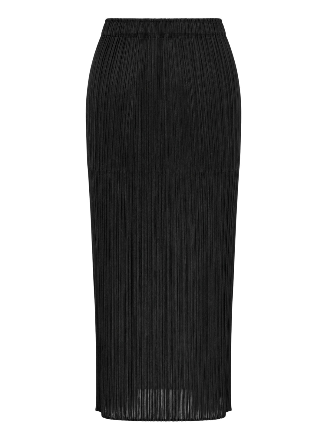 Back view of a black micro-pleated midi skirt by Pleats Please Issey Miyake with an elasticated waistband - view 2