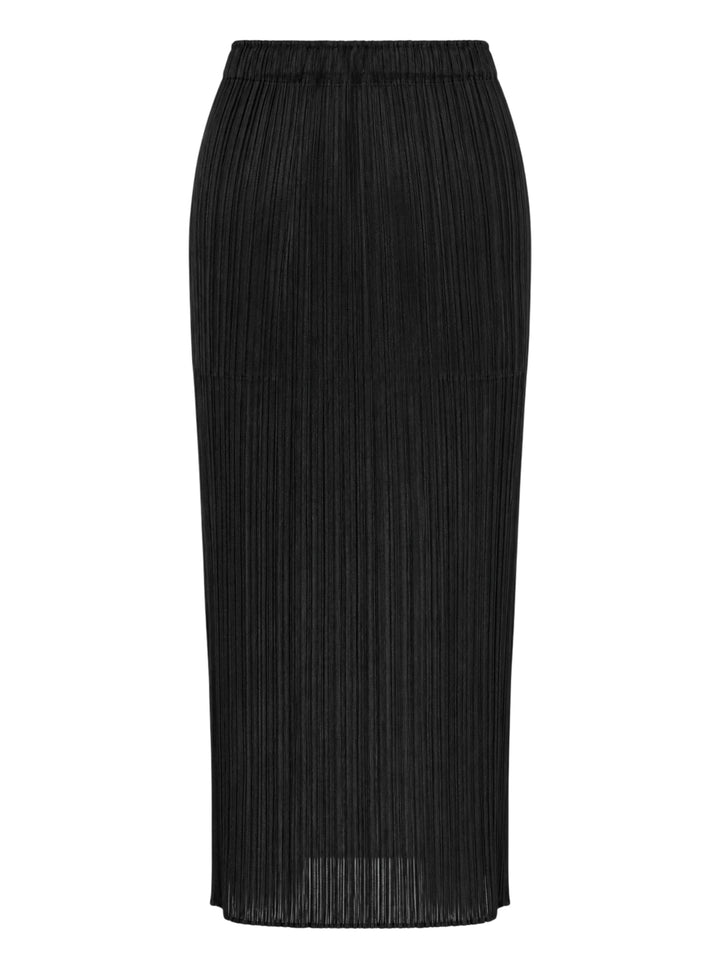 Back view of a black micro-pleated midi skirt by Pleats Please Issey Miyake with an elasticated waistband - view 2
