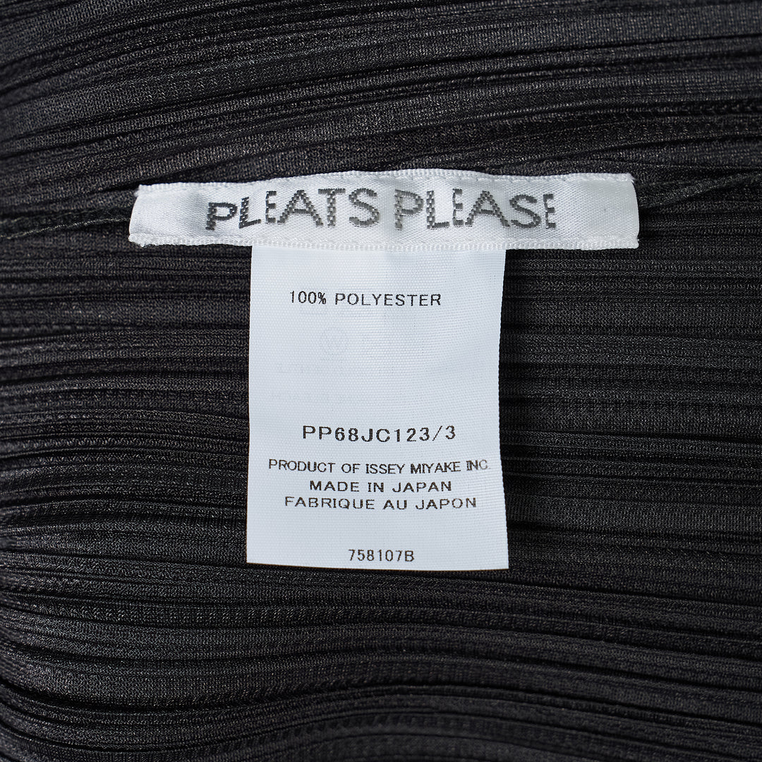 Pleats Please Issey Miyake Monthly Colors August black pleated blouson with full-length zip closure and spread collar, shown from the front