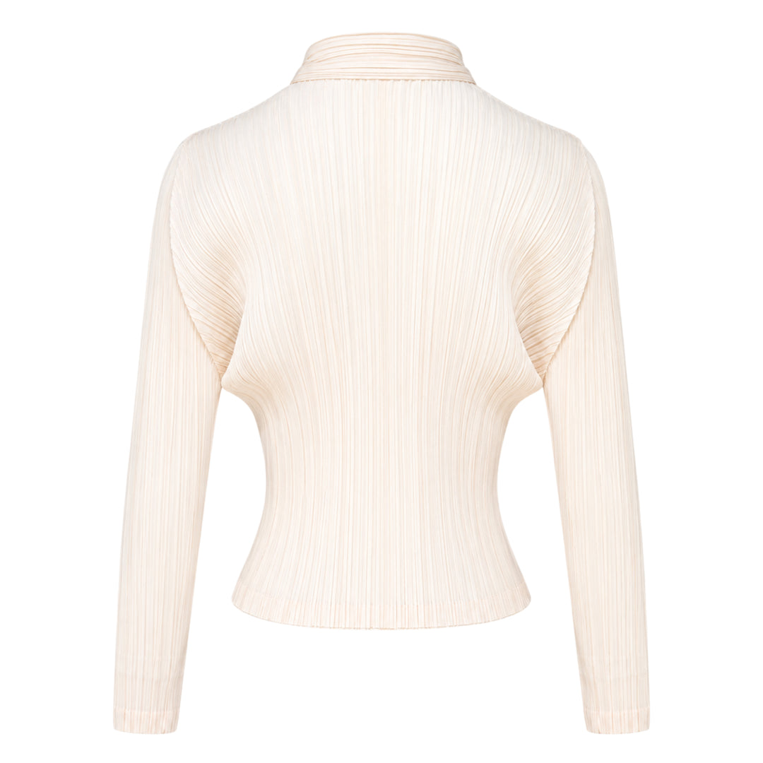 Pleats Please Issey Miyake Monthly Colors August black pleated blouson with full-length zip closure and spread collar, shown from the front