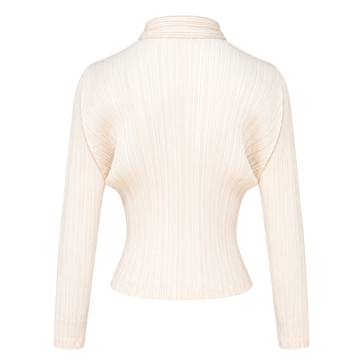 Pleats Please Issey Miyake Monthly Colors August black pleated blouson with full-length zip closure and spread collar, shown from the front