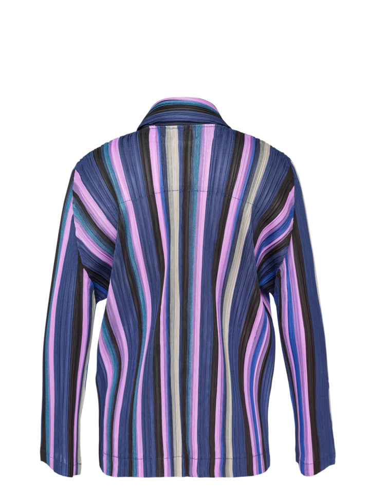 Pleats Please Issey Miyake TAPE TAPE Jacket in multicolour vertical stripe plissé fabric with notched lapel, two-button fastening, and long sleeves - view 2