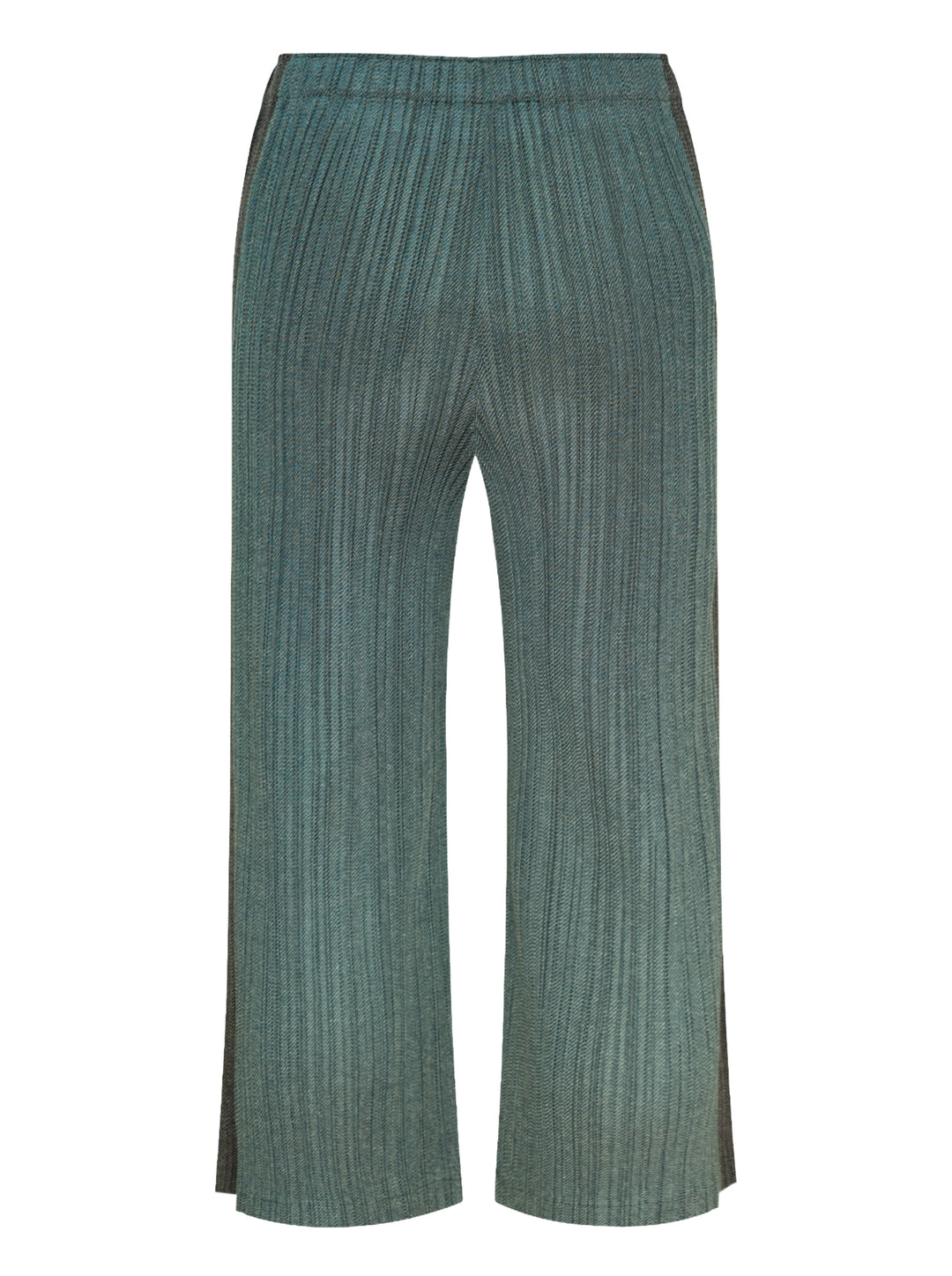 Pleats Please Issey Miyake Cotton Denim pleated wide-leg pants in textured teal-green, front view - view 2