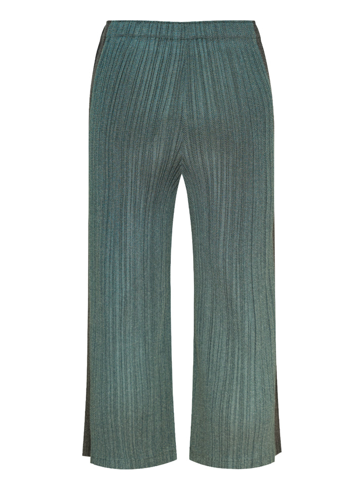Pleats Please Issey Miyake Cotton Denim pleated wide-leg pants in textured teal-green, front view - view 2