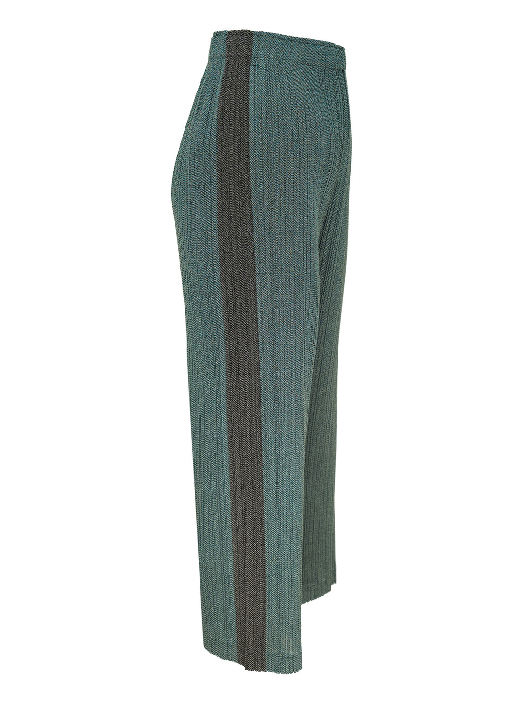 Pleats Please Issey Miyake Cotton Denim pleated wide-leg pants in textured teal-green, front view - view 3
