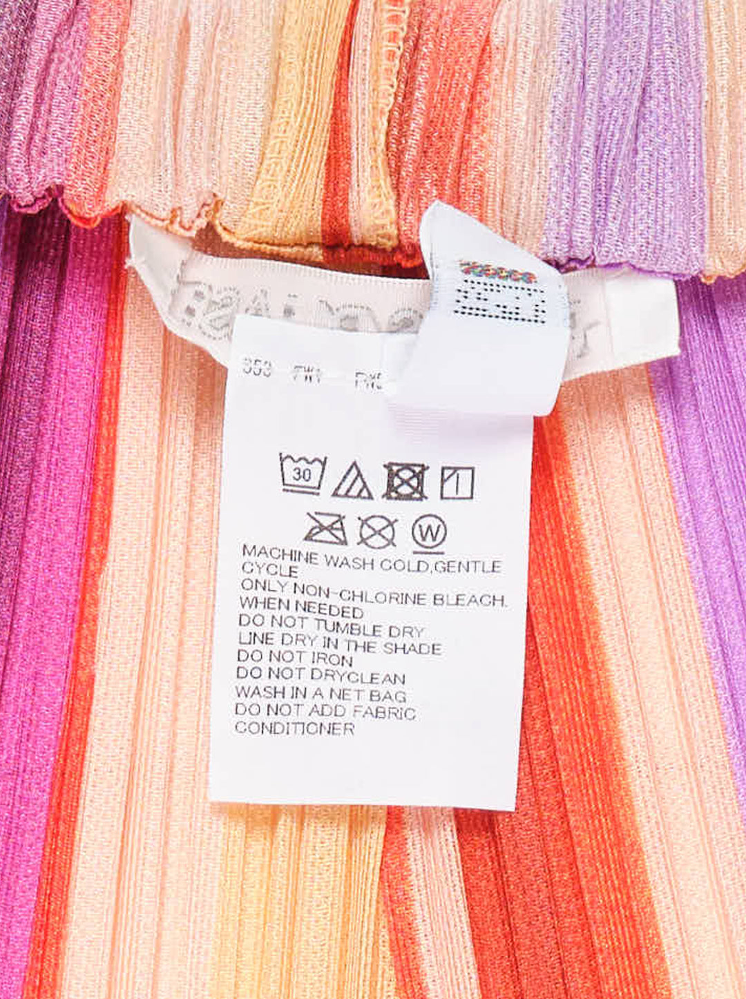 Pleats Please Issey Miyake TAPE TAPE Pants featuring multicolour vertical stripes in tangerine, fuchsia, violet, coral, and sky blue with a cropped flared silhouette and elasticated waistband - view 3
