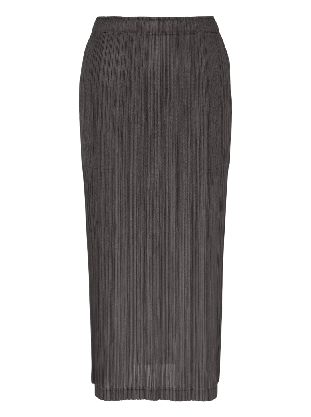 Pleats Please Issey Miyake Thicker Bottoms 2 pleated midi skirt in dark charcoal grey with vertical permanent pleating and elasticated waistband