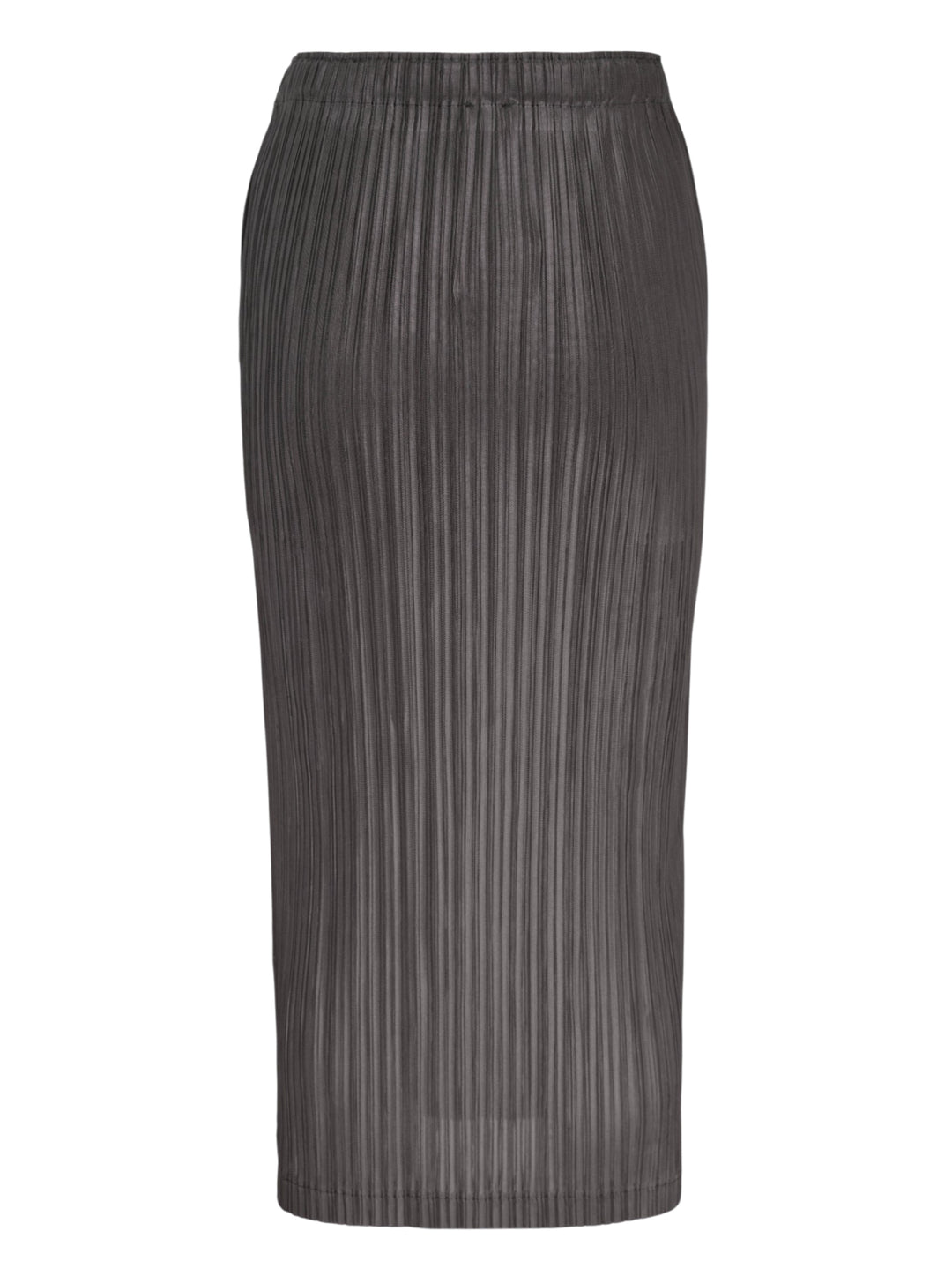 Pleats Please Issey Miyake Thicker Bottoms 2 pleated midi skirt in dark charcoal grey with vertical permanent pleating and elasticated waistband - view 2