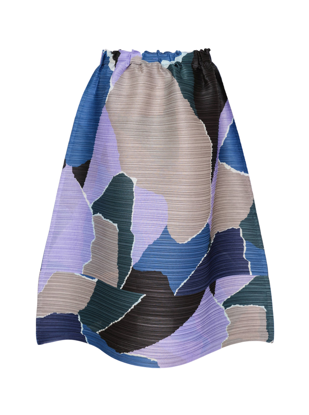 Pleats Please Issey Miyake SURPRISE! Flared Skirt in micro-pleated fabric featuring a large-scale abstract print in lavender, cobalt blue, teal, taupe, and black, with an elasticated ruched waistband and A-line silhouette - view 2
