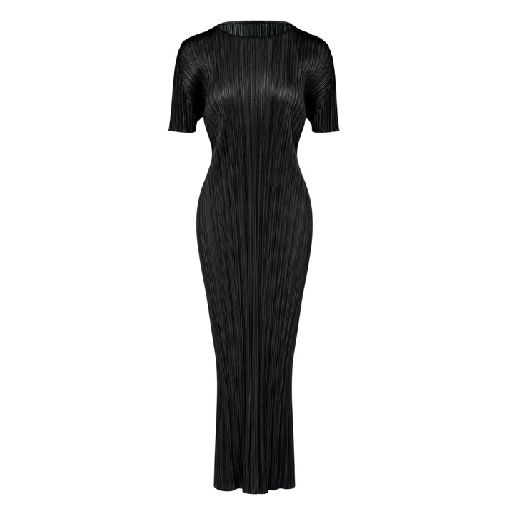 Pleats Please Issey Miyake Monthly Colors August micro-pleated short sleeve maxi dress in black