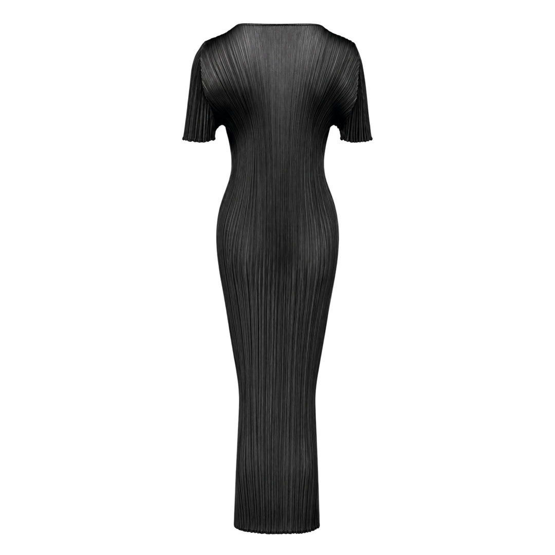 Pleats Please Issey Miyake Monthly Colors August micro-pleated short sleeve maxi dress in black