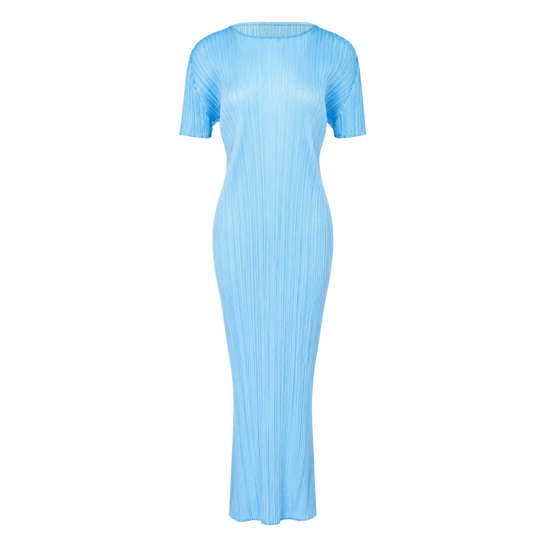 Pleats Please Issey Miyake Monthly Colors August micro-pleated short sleeve maxi dress in black