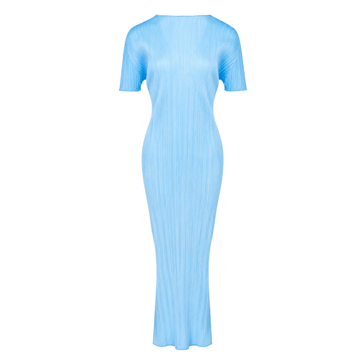 Pleats Please Issey Miyake Monthly Colors August micro-pleated short sleeve maxi dress in black