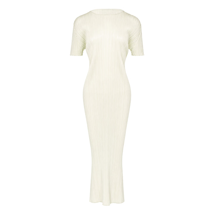 Pleats Please Issey Miyake Monthly Colors August micro-pleated short sleeve maxi dress in black