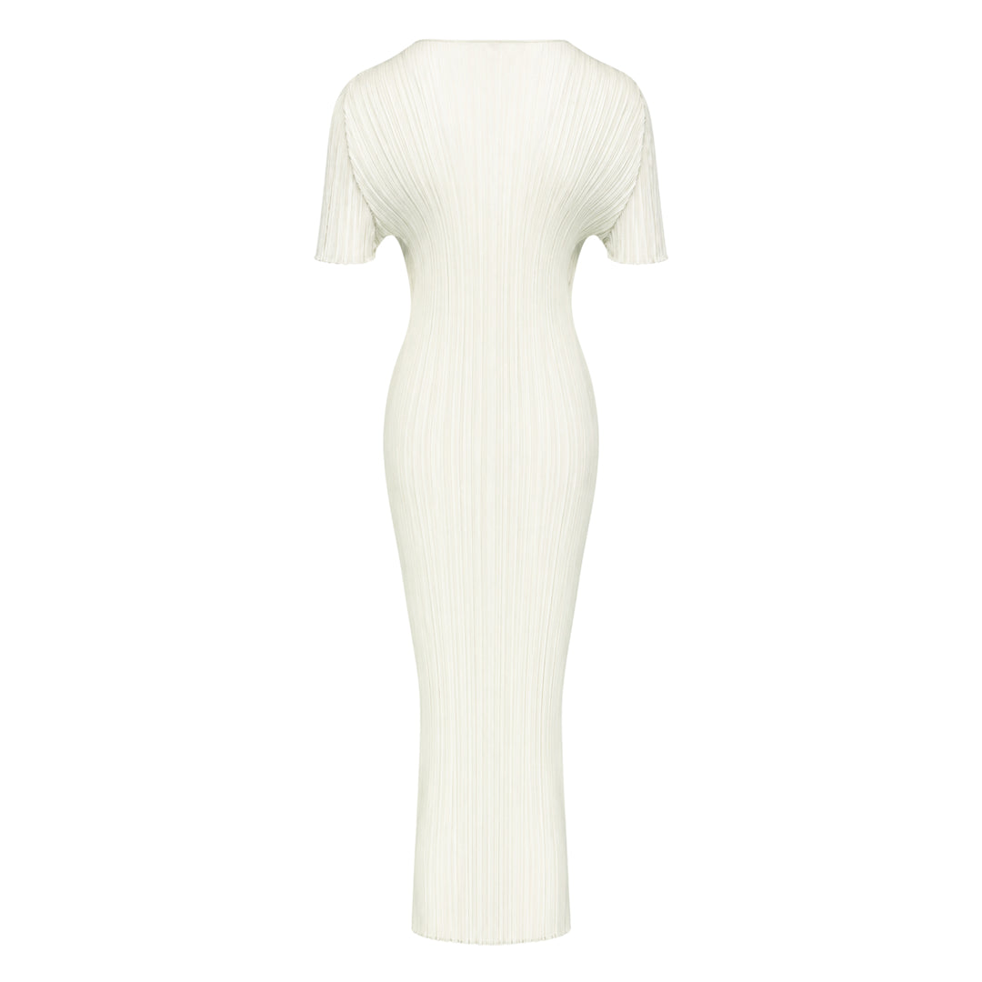 Pleats Please Issey Miyake Monthly Colors August micro-pleated short sleeve maxi dress in black