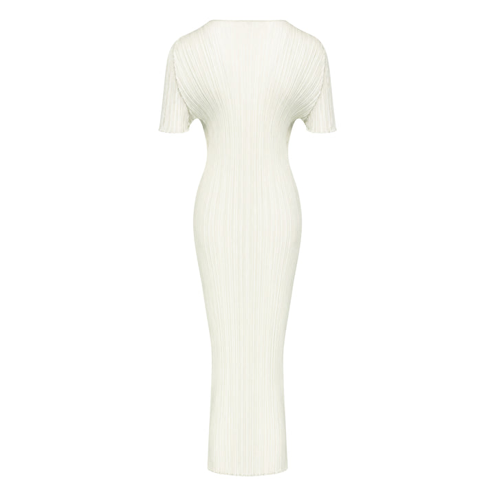 Pleats Please Issey Miyake Monthly Colors August micro-pleated short sleeve maxi dress in black