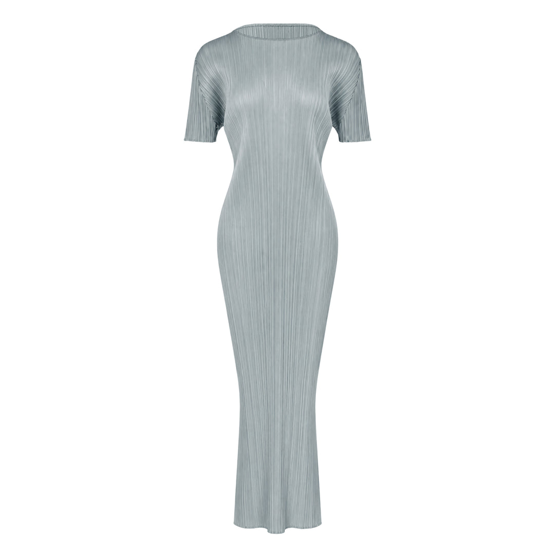 Pleats Please Issey Miyake Monthly Colors August micro-pleated short sleeve maxi dress in black