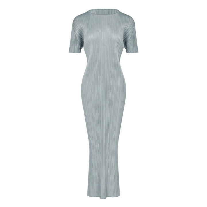 Pleats Please Issey Miyake Monthly Colors August micro-pleated short sleeve maxi dress in black