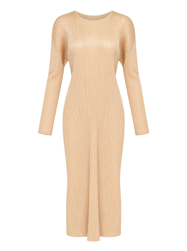Pleats Please Issey Miyake Monthly Colors October long-sleeve pleated midi dress in sand