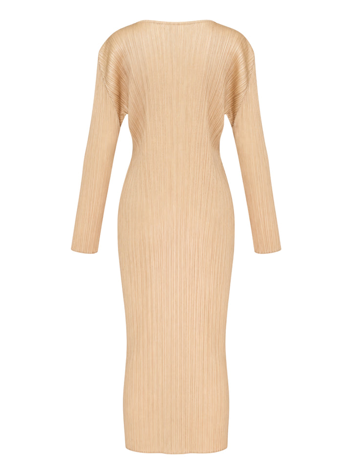 Pleats Please Issey Miyake Monthly Colors October long-sleeve pleated midi dress in sand - view 2