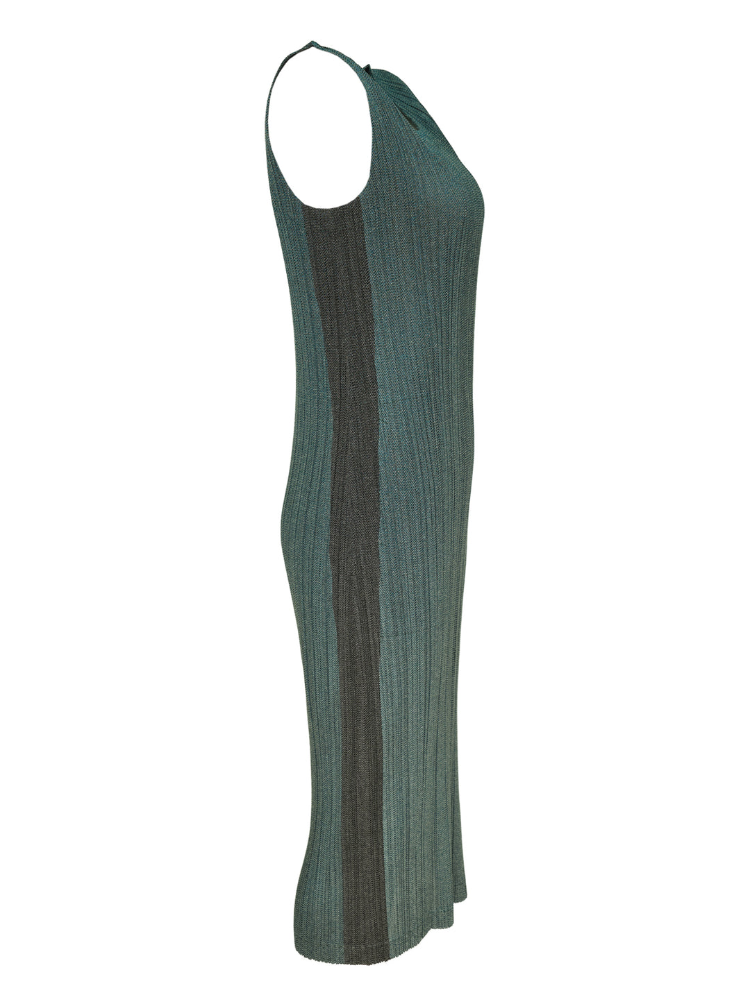Pleats Please Issey Miyake sleeveless pleated midi dress in heathered deep teal with a round neckline and fitted silhouette - view 3