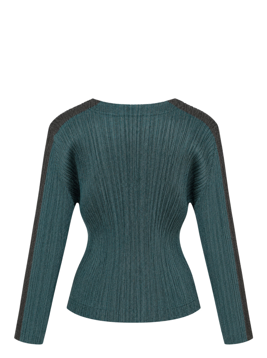 Pleats Please Issey Miyake Cotton Denim long sleeve pleated crew neck top in teal - view 2