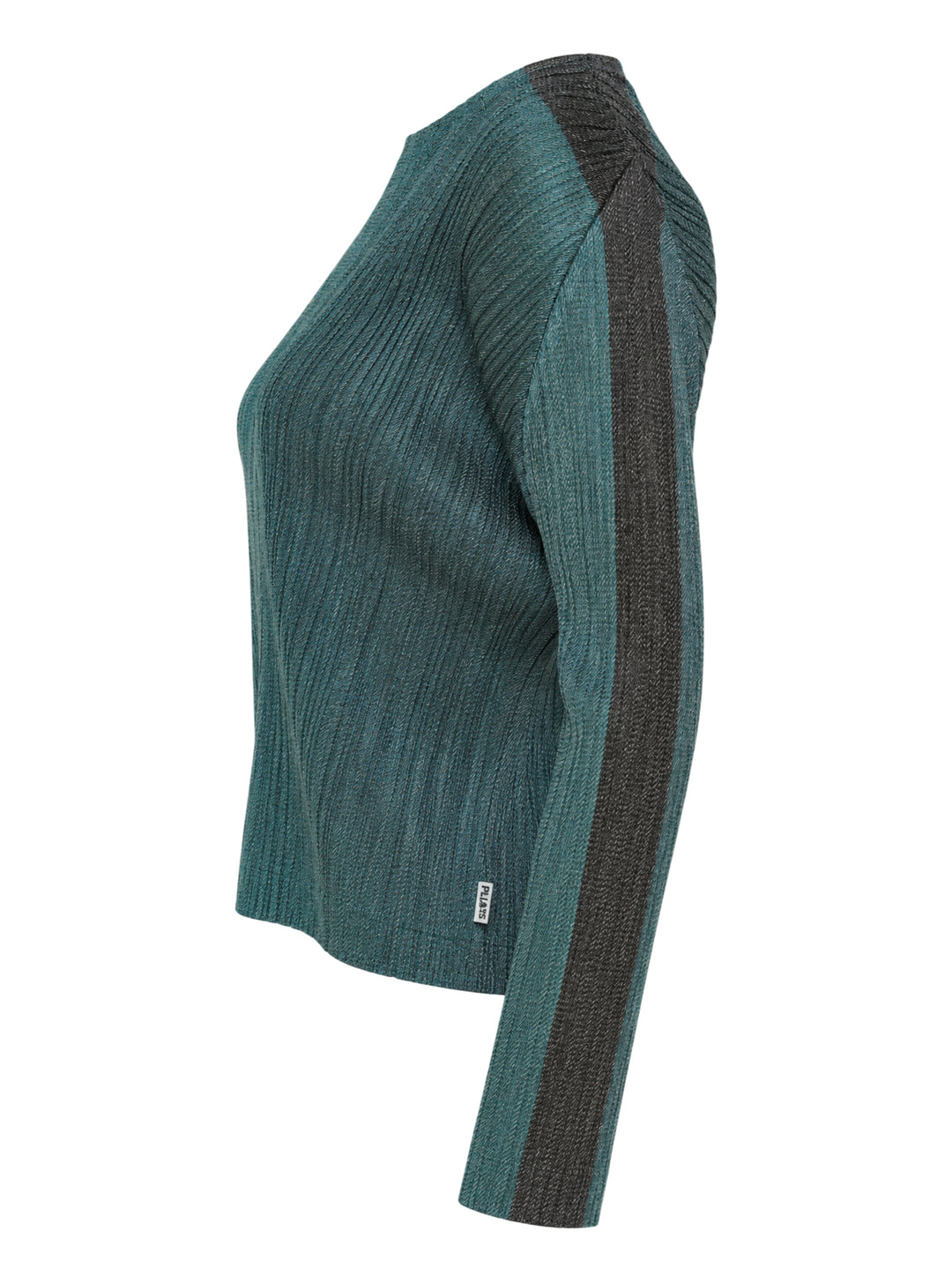 Pleats Please Issey Miyake Cotton Denim long sleeve pleated crew neck top in teal - view 3