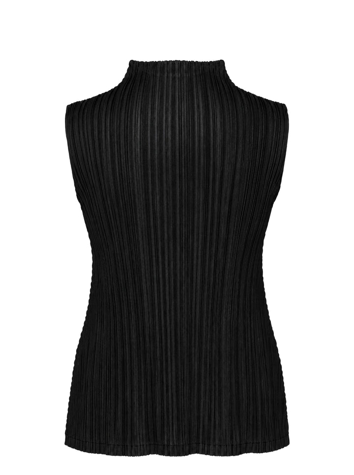 Pleats Please Issey Miyake Mellow Pleats black sleeveless mock-neck top with fine vertical pleating throughout and a fitted silhouette - view 2
