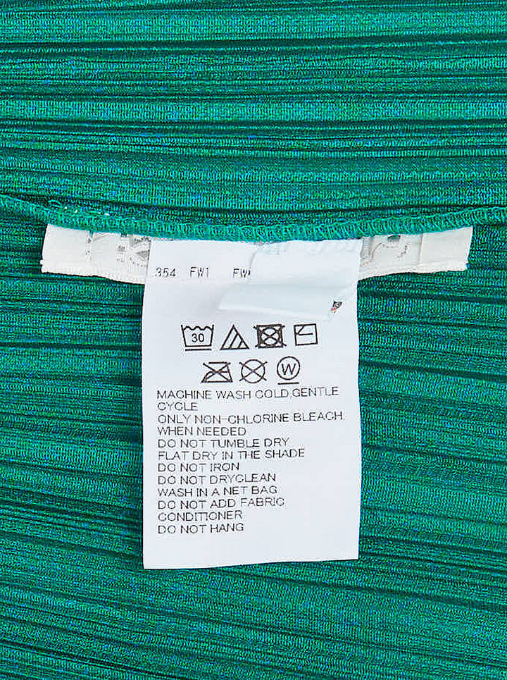 Emerald green LEAP pleated top by Pleats Please Issey Miyake with asymmetric folded collar and short sleeves - view 3