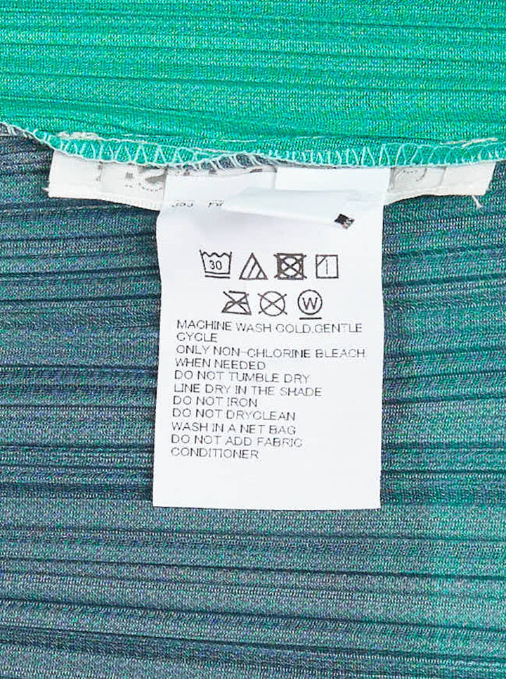 Pleats Please Issey Miyake ORBIT long sleeve pleated top with abstract geometric colour-blocking in green, teal, navy and black - view 3