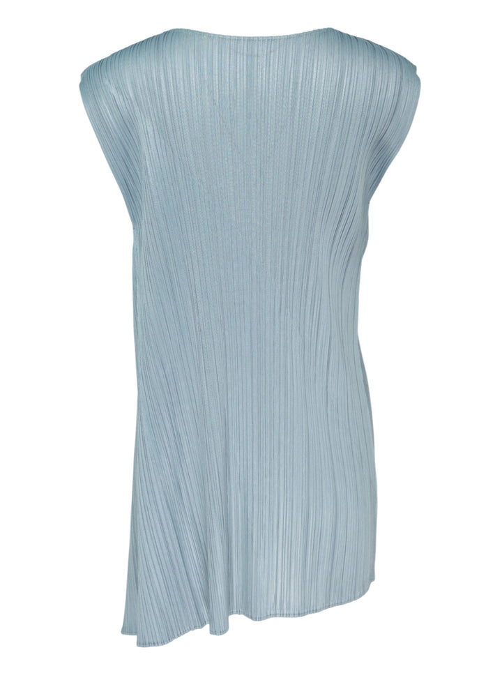 Pleats Please Issey Miyake FOLD sleeveless pleated tunic in blue-grey with diagonal seam and asymmetric hem - view 2