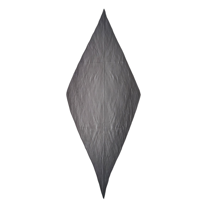 Pleats Please Issey Miyake Monthly Scarf August in charcoal grey, displayed in a folded diamond silhouette showcasing the signature micro-pleated texture