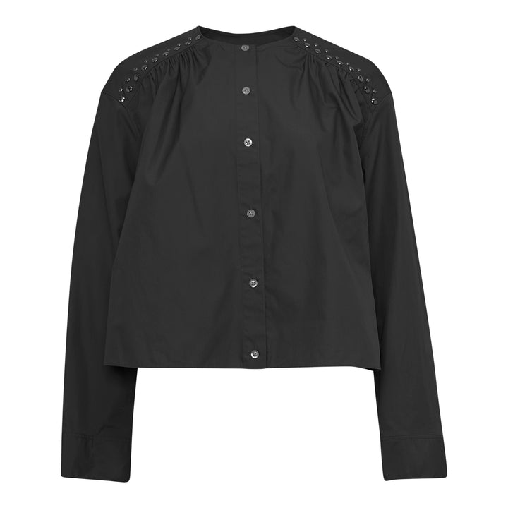 Gathered Poplin Studded Blouse