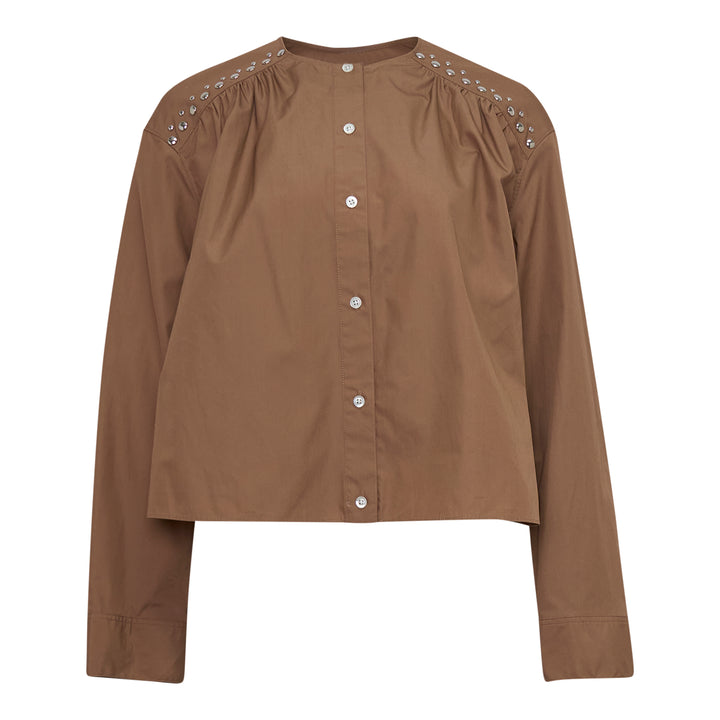 Gathered Poplin Studded Blouse