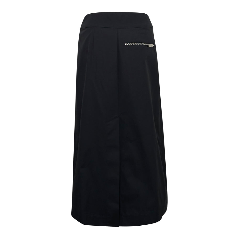 3.1 Phillip Lim black pleated utility midi skirt with silver zip hardware, box pleats, and high waistband on a white background - view 2