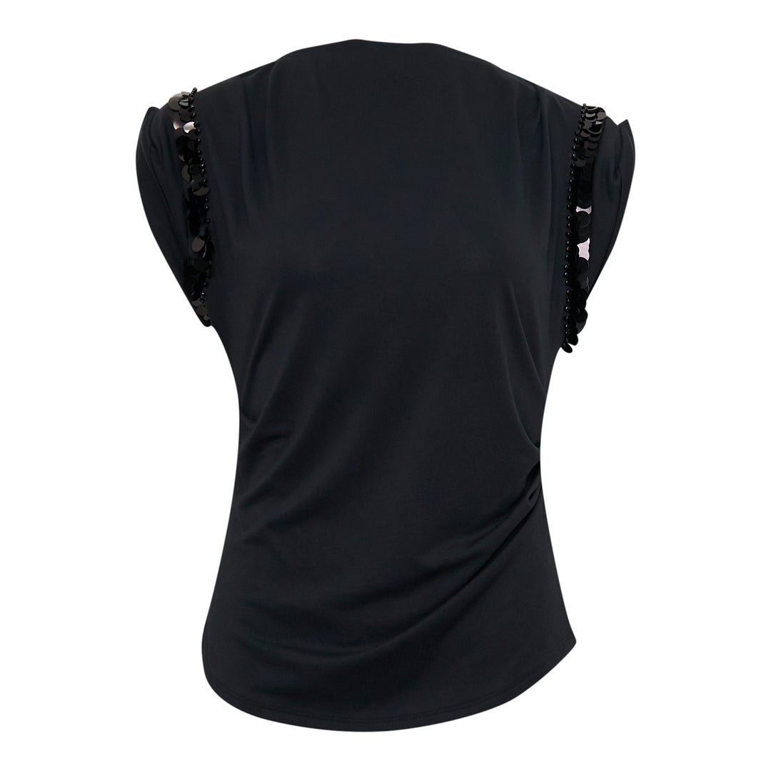 Embellished Draped Jersey Top