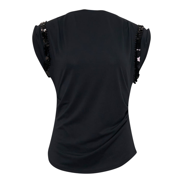 Embellished Draped Jersey Top
