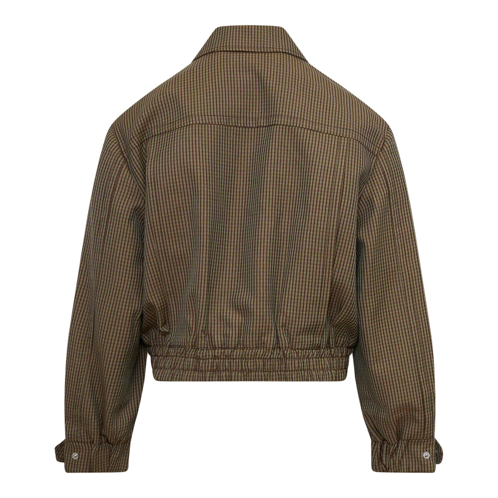 3.1 Phillip Lim Tweed Blouson Bomber Jacket in khaki and brown houndstooth weave with silver zip closure, spread collar, hip pockets, and snap cuffs - view 2