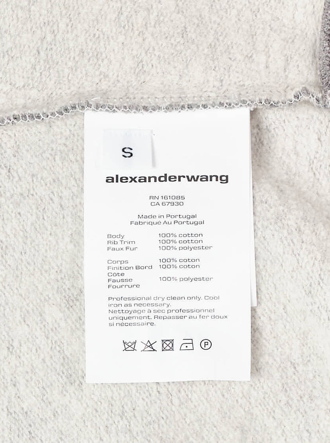 Alexander Wang cropped heather grey zip-up hoodie with faux fur-lined hood, front view - view 3