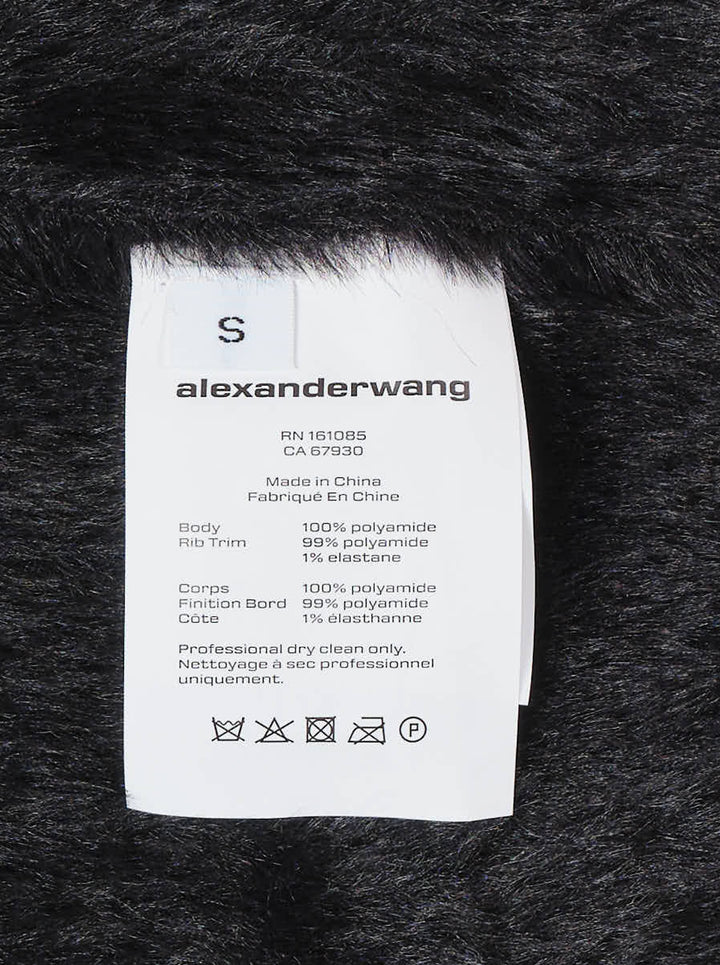 Alexander Wang black faux fur short sleeve crew neck tee with logo label at neckline and hem patch - view 4