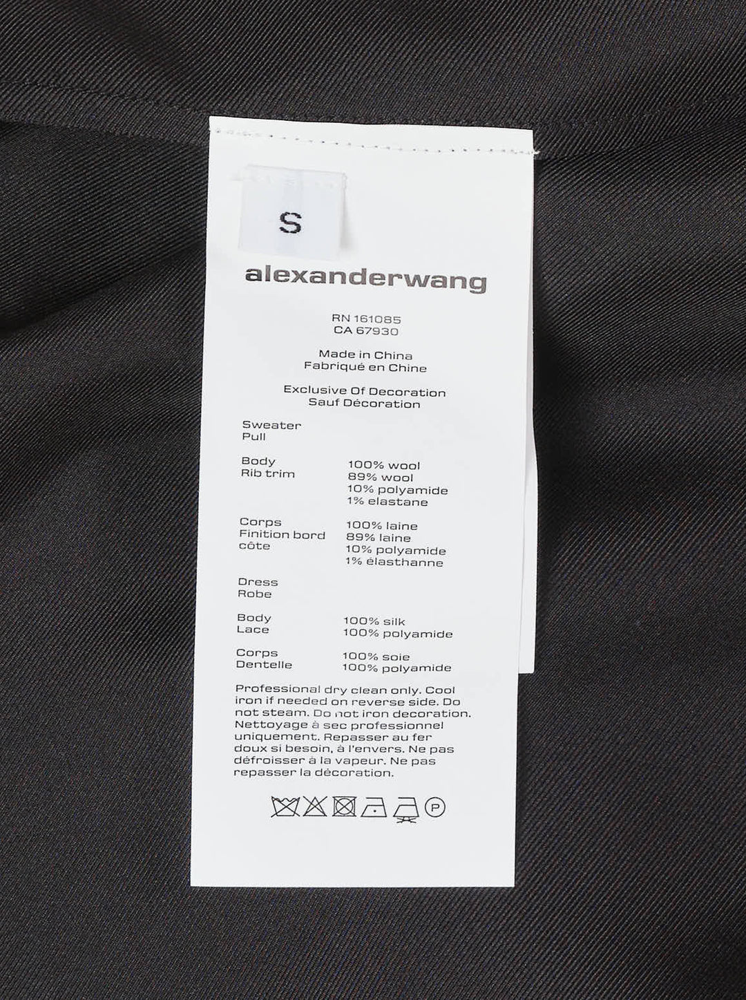 Alexander Wang pre-styled slip dress with off-shoulder charcoal knit sweater layered over a black satin slip with lace hem - view 4
