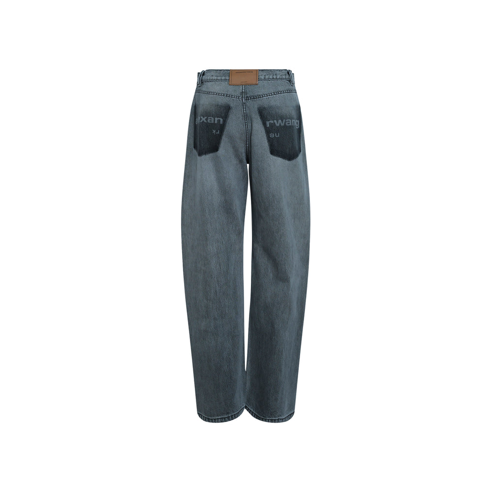 Alexander Wang Float Jeans in washed grey denim, featuring a high-rise wide-leg barrel silhouette and logo shadow pocket detail, shown flat on a white background - view 2