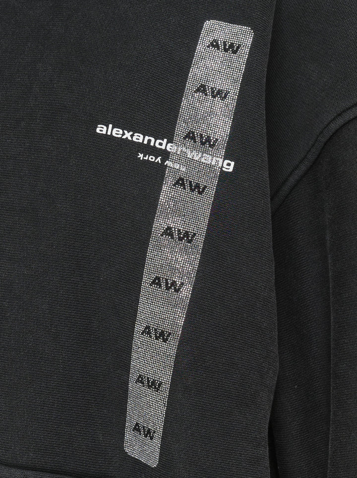 Alexander Wang washed black oversized hoodie with vertical holographic AW flasher graphic and alexanderwang New York logo print on the chest - view 3
