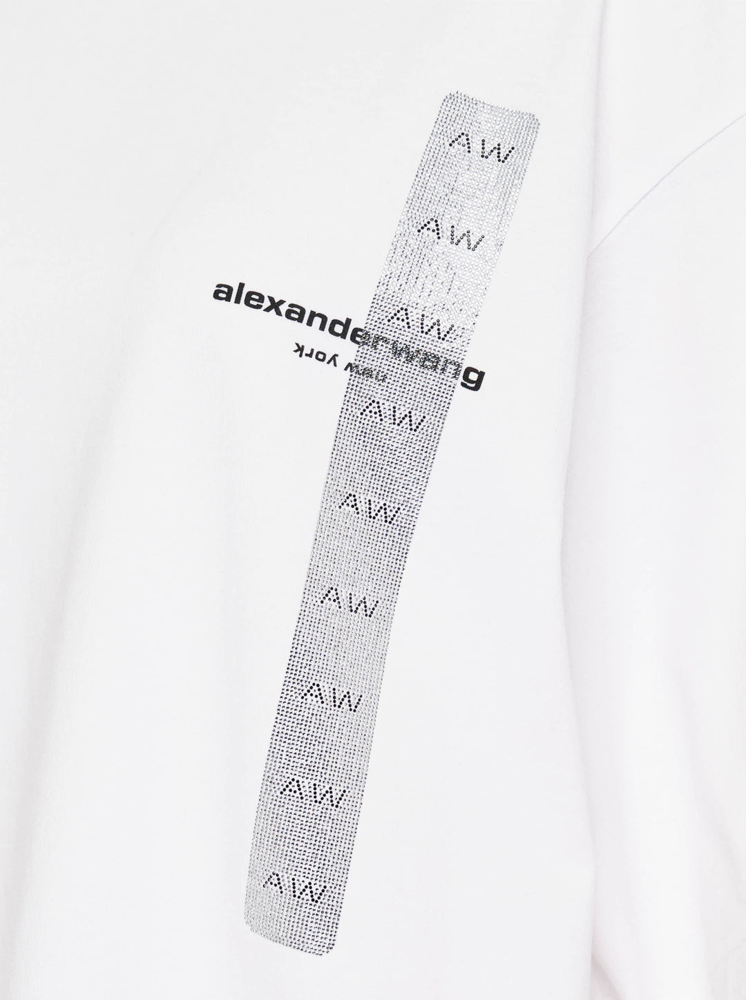 White oversized short sleeve tee by Alexander Wang with a vertical grey AW flasher graphic and logo print on the chest - view 3