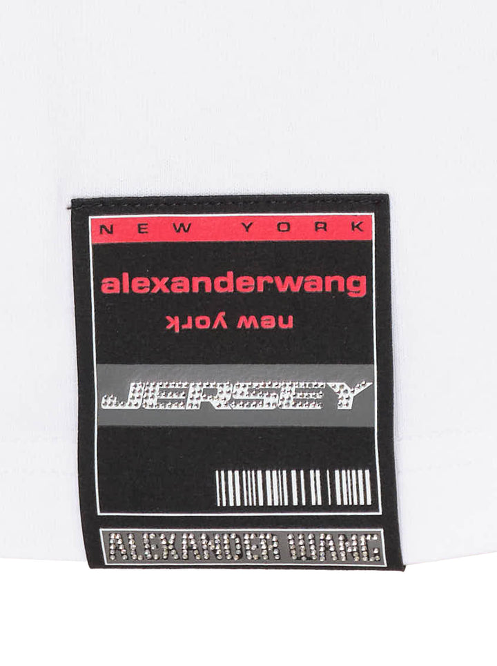 White oversized short sleeve tee by Alexander Wang with a vertical grey AW flasher graphic and logo print on the chest - view 4